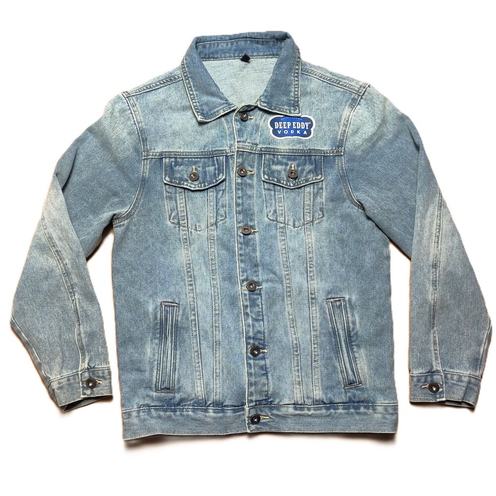 Deep Eddy Vodka Denim Jacket Womens Medium Blue Button Front Graphic Trucker